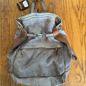 Gray and Brown Real Leather Backpack